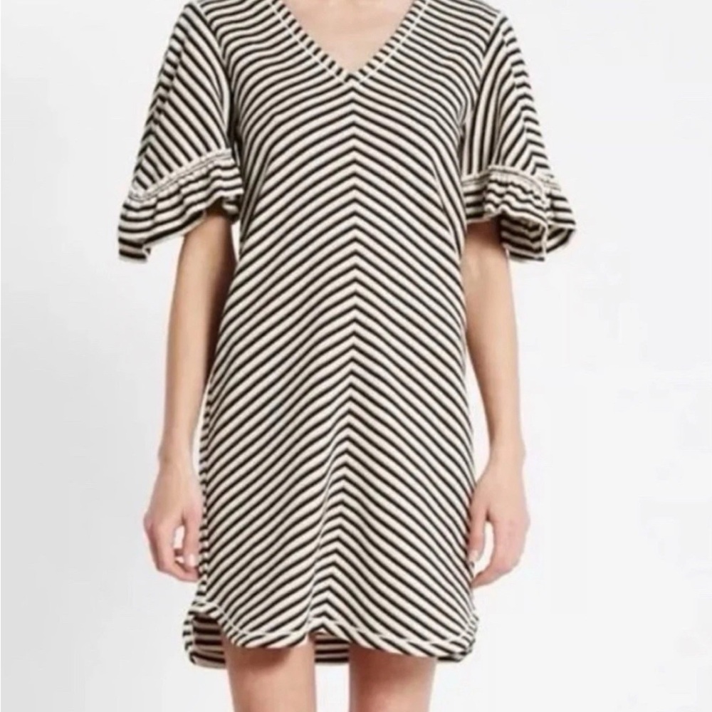 See By Chloe Black and White Flutter Sleeve Mini Dress